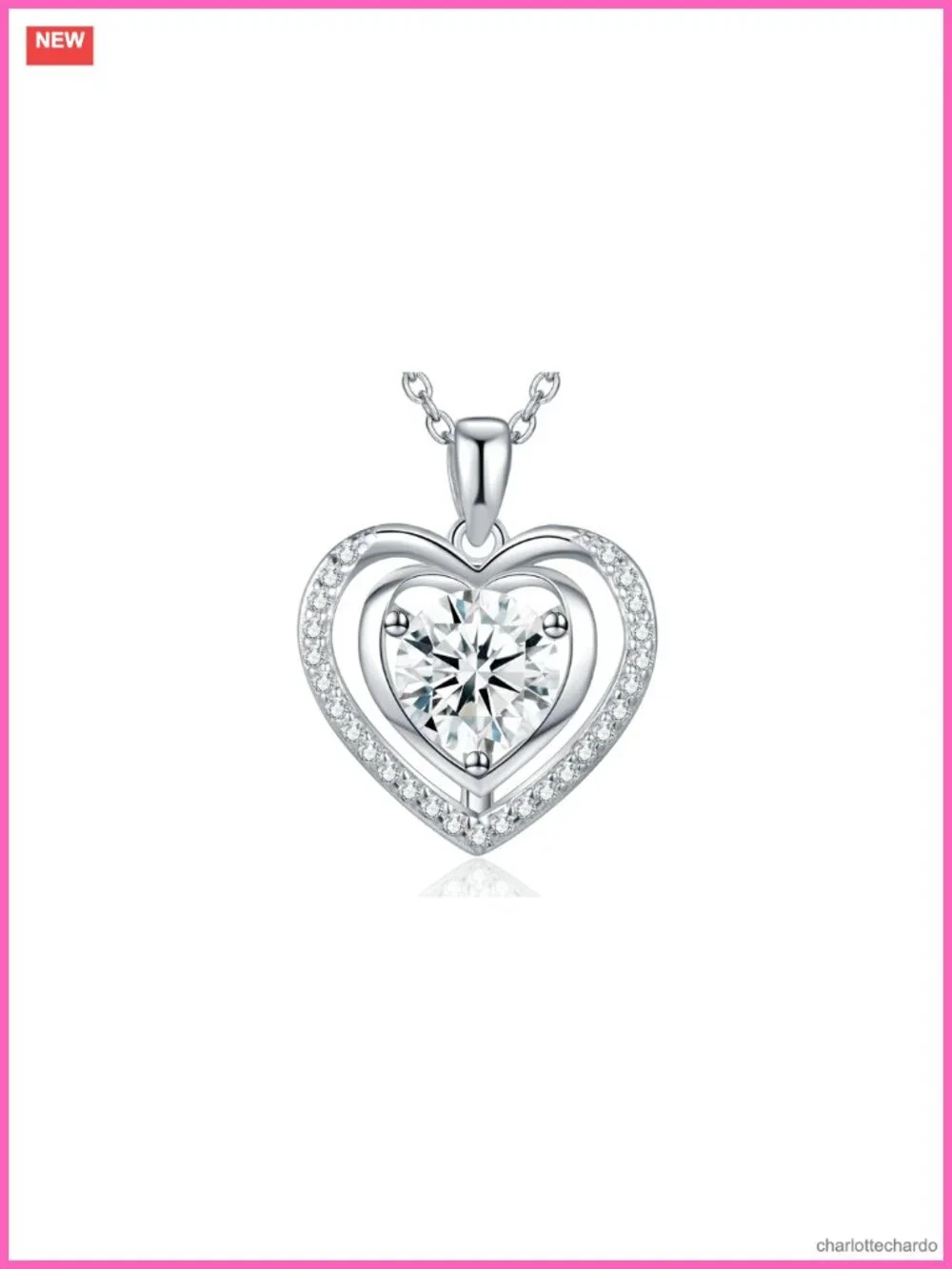 Heart Pendant Necklace for Women 18K Platinum Over 925 Silver Moissanite